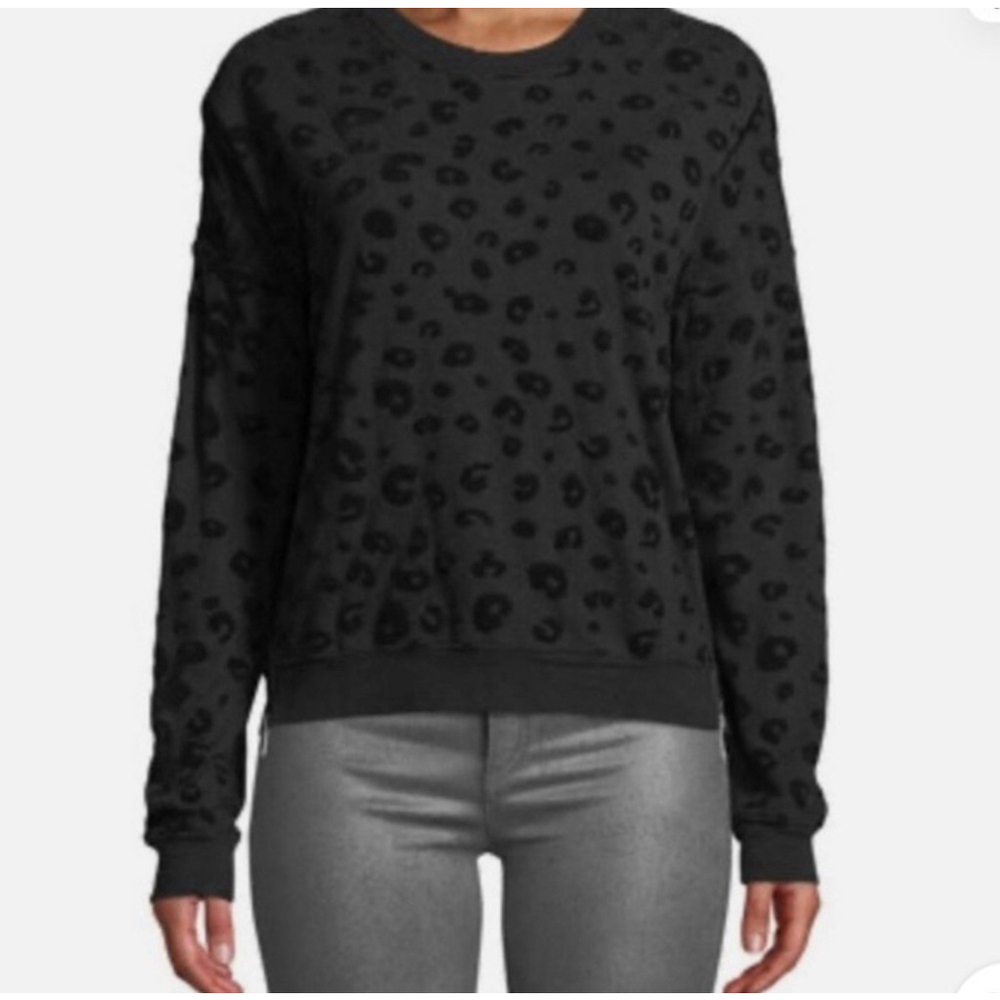 Rails Women’s XL Black Textured Animal Print Sweatshirt Zip Hem Modal Blend